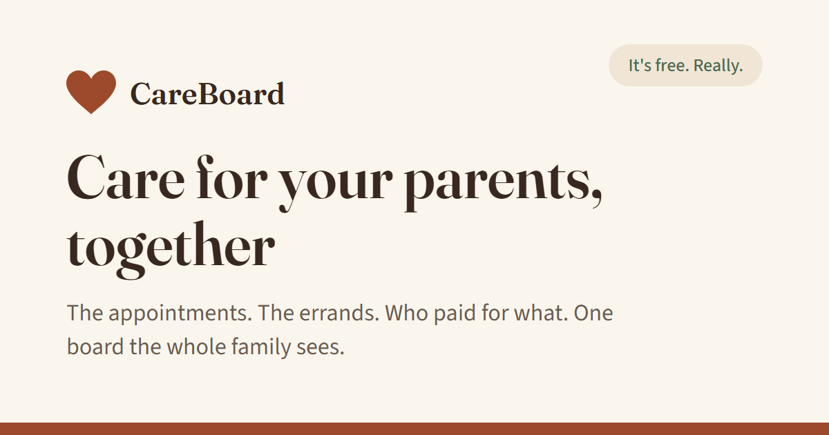 I made a free shared board for families taking care of an aging parent. No ads, no premium, nothing  logo